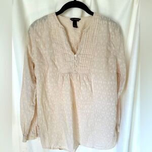 Bit & Bridle Ivory Long Sleeve Cotton Blouse, Textured Design & Pleated Front, L